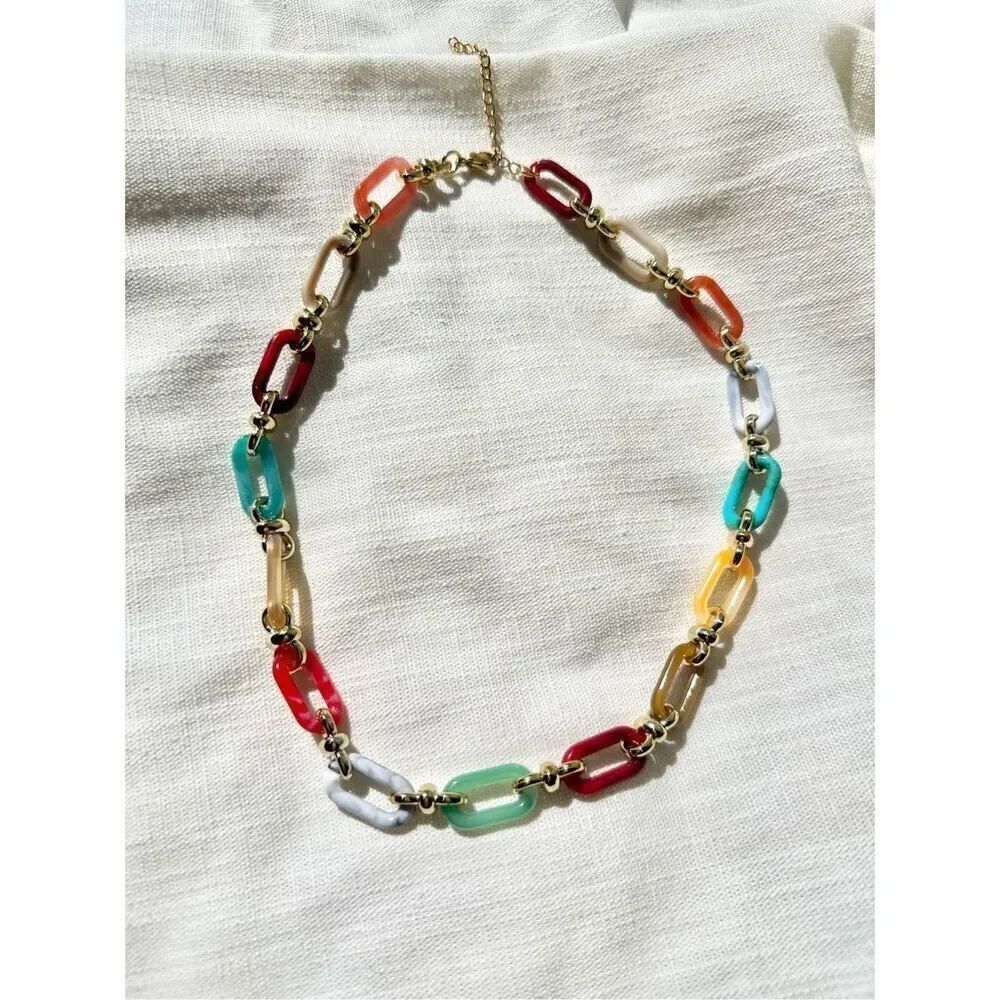 Colorful rainbow link statement necklace - Picture 1 of 2